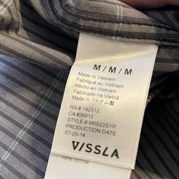 Medium Vissla Charcoal-Gray Striped LS Button Down Shirt - Picture 3 of 7